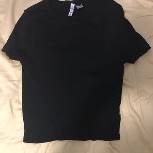 Black Ribbed Short Sleeve Top